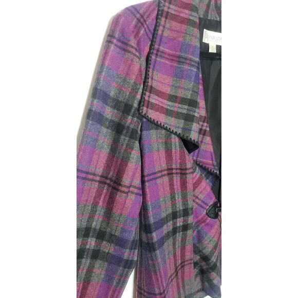 Conrad C Plaid Wool Blend Blazer 6 Ruffle Front Fall Pink Purple Gray Career - Picture 9 of 13
